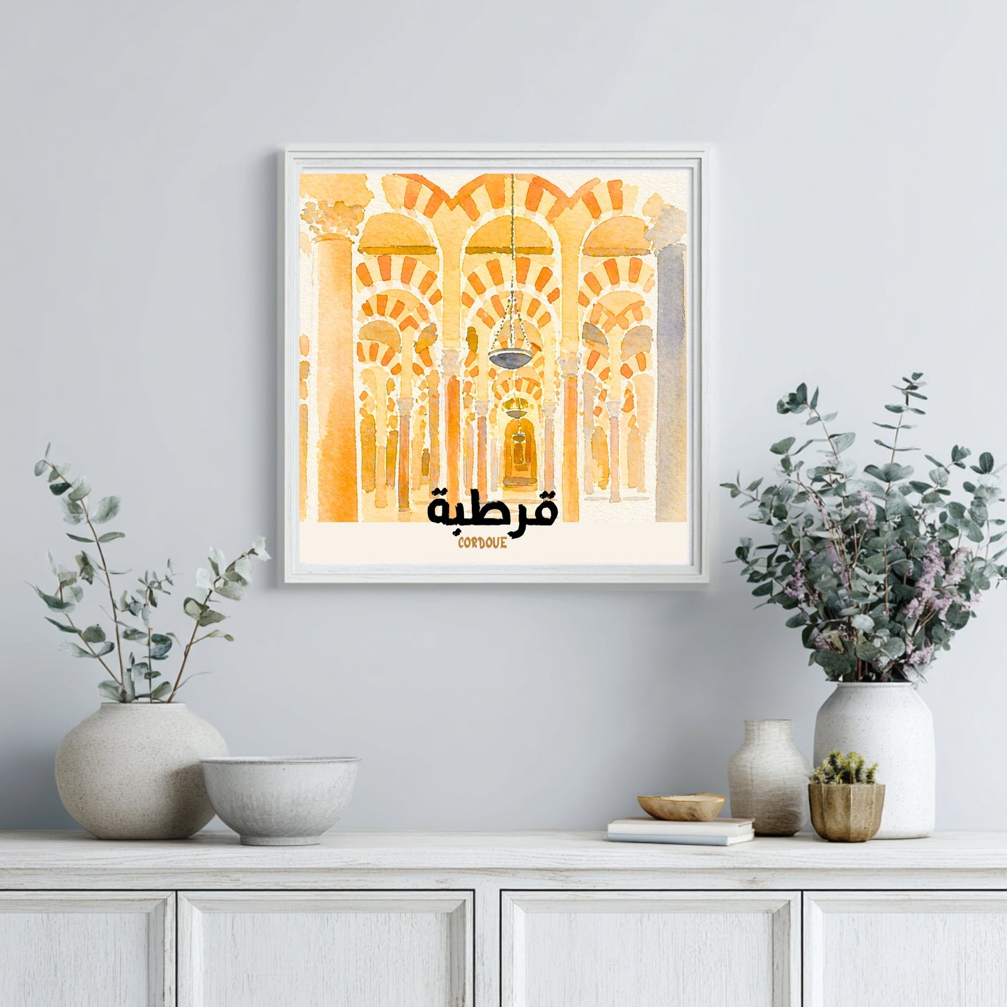 بعلبك، لبنان. طباعة | ألوان مائية في معبد روماني قديم، 30 × 30 سم (12 × 12 بوصة/30 × 30 سم)