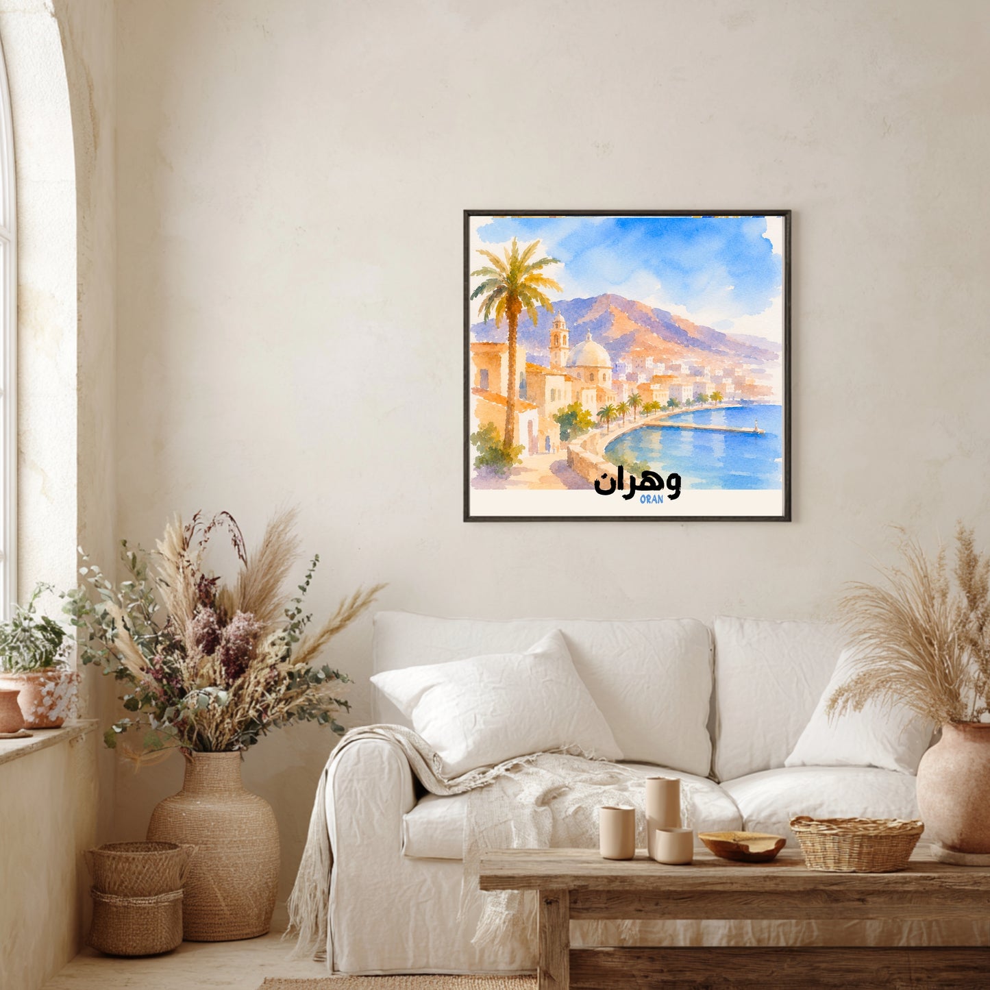 Affiche Oran Algérie – Aquarelle Minimaliste | Poster Voyage Méditerranéen