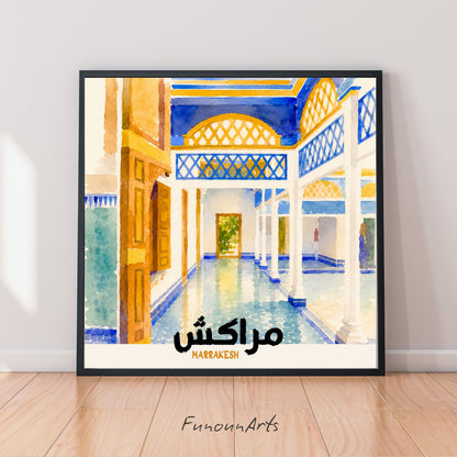 بعلبك، لبنان. طباعة | ألوان مائية في معبد روماني قديم، 30 × 30 سم (12 × 12 بوصة/30 × 30 سم)