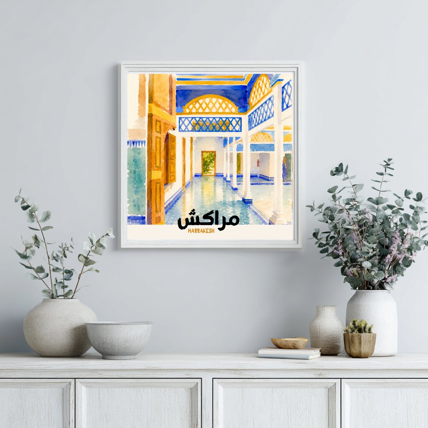 بعلبك، لبنان. طباعة | ألوان مائية في معبد روماني قديم، 30 × 30 سم (12 × 12 بوصة/30 × 30 سم)