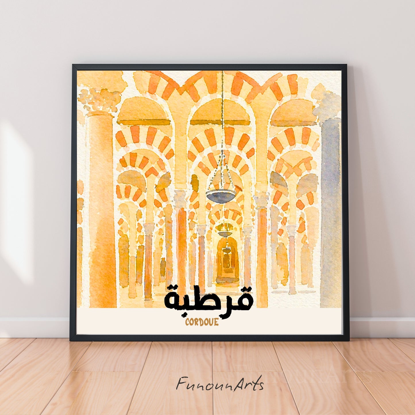 بعلبك، لبنان. طباعة | ألوان مائية في معبد روماني قديم، 30 × 30 سم (12 × 12 بوصة/30 × 30 سم)