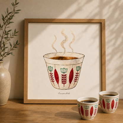 Affiche aquarelle : Tasse à café libanaise (Shaffeh)