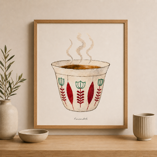 Affiche aquarelle : Tasse à café libanaise (Shaffeh)