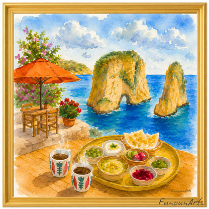 بعلبك، لبنان. طباعة | ألوان مائية في معبد روماني قديم، 30 × 30 سم (12 × 12 بوصة/30 × 30 سم)