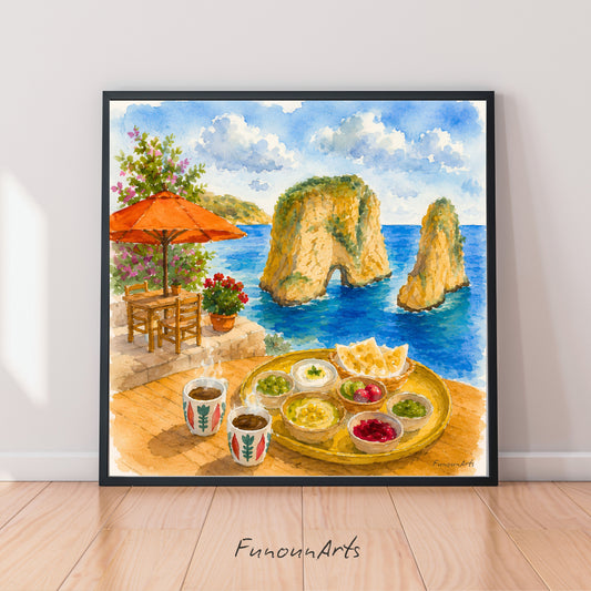 بعلبك، لبنان. طباعة | ألوان مائية في معبد روماني قديم، 30 × 30 سم (12 × 12 بوصة/30 × 30 سم)